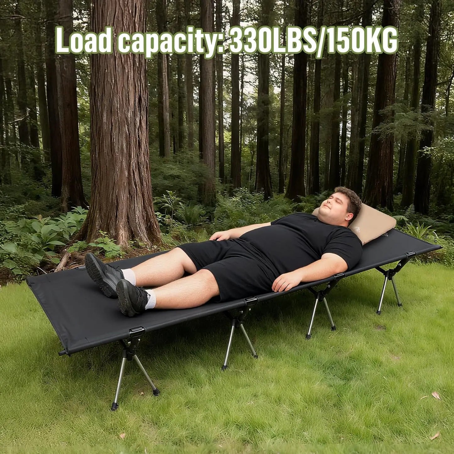 Camping Cot Bed, Portable Folding Sleeping Cots, for Adults 1-Person Elevated Off-Ground