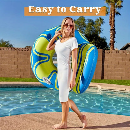 Inflatable Pool Float Lounger Chair with Big Backrest, Handle Cup Holder