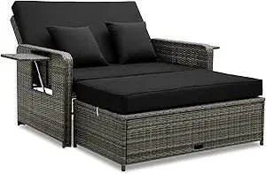 Wicker Patio Outdoor Patio Daybed, Lounger, Loveseat & Storage Ottoman
