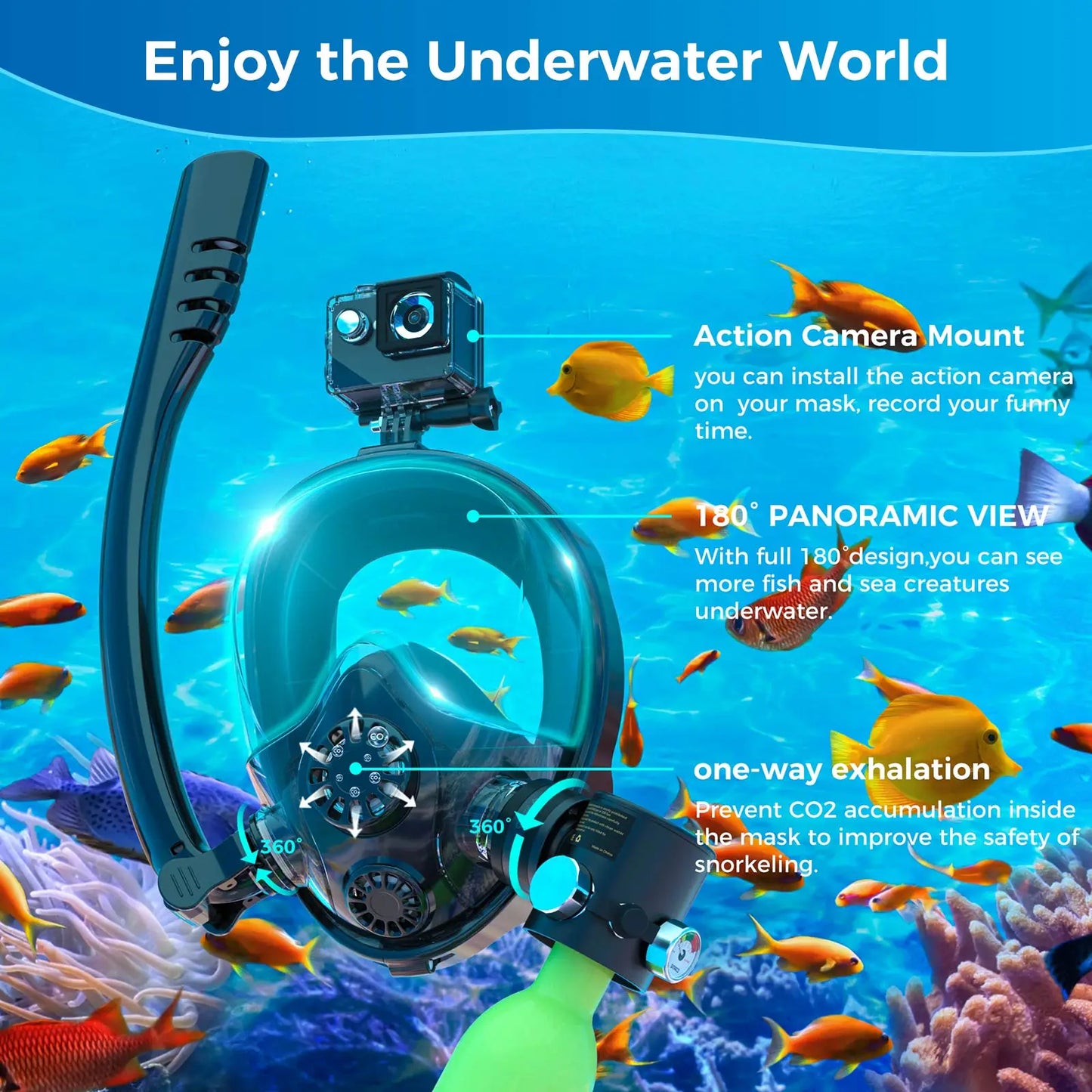 Mini Scuba Tank w/ Snorkel Mask, 0.5L Portable Small Diving Tank, Full Face Diving Mask,