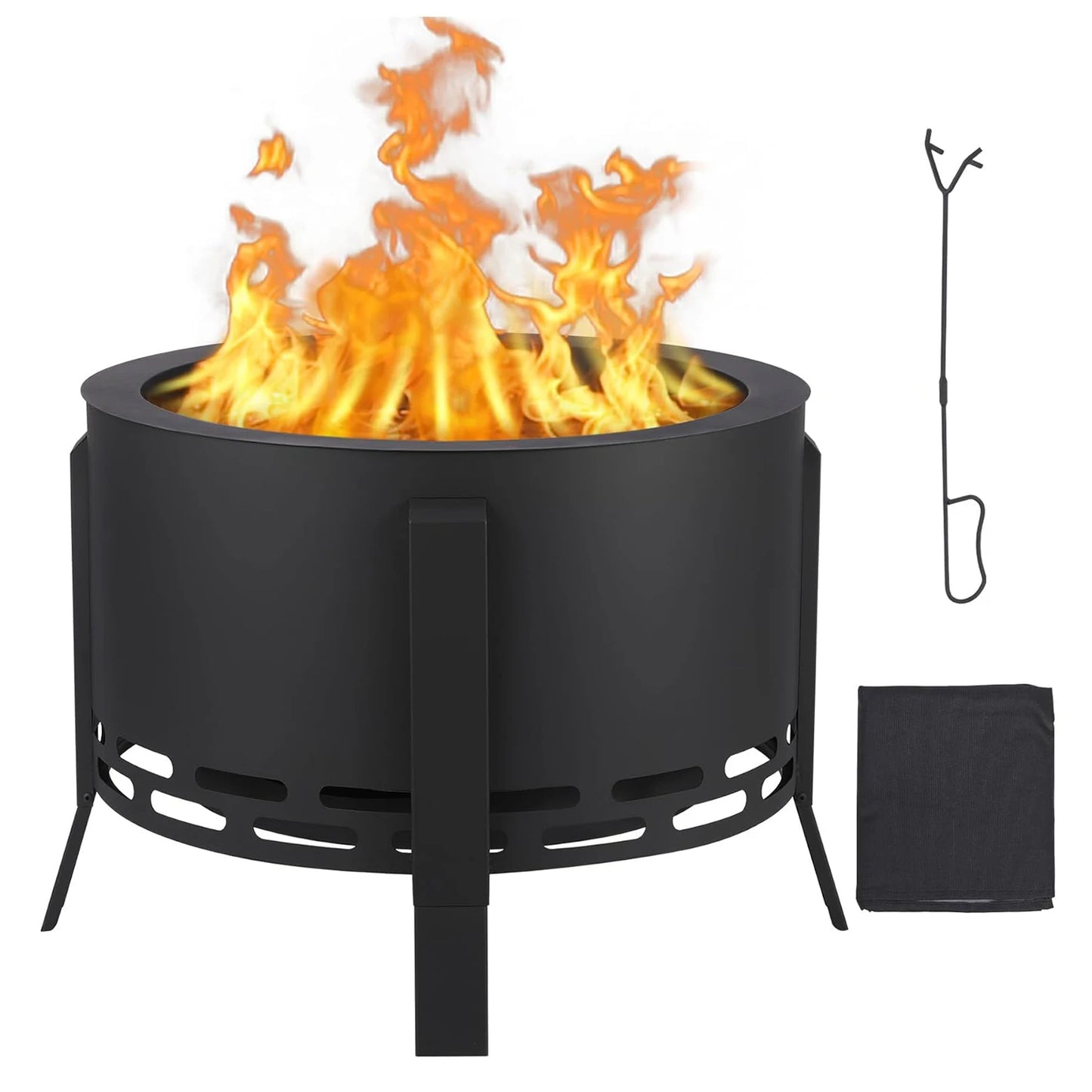 Smokeless Firepit, Low Smoke, Outdoor 26 Inch Pit w/ Folding Feet, Multi-Fuel Wood Pellets