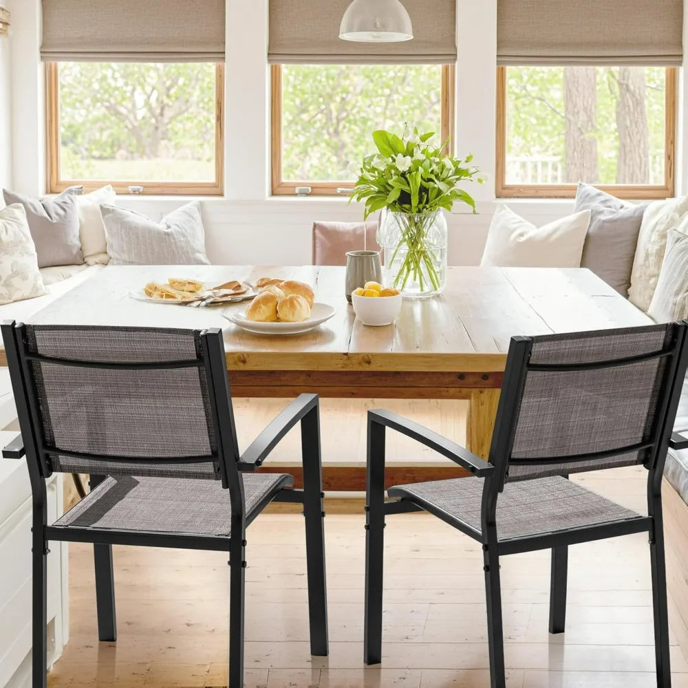 Patio Chairs, Textilene Fabric, Outdoor Set of 6, Stackable Dining Chairs for Backyard, Deck, Poolside