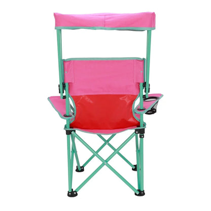 Kids Canopy Camp Chair, Safety Lock, Portable, Adjustable Sunshade, Cup Holder, 125lb Capacity