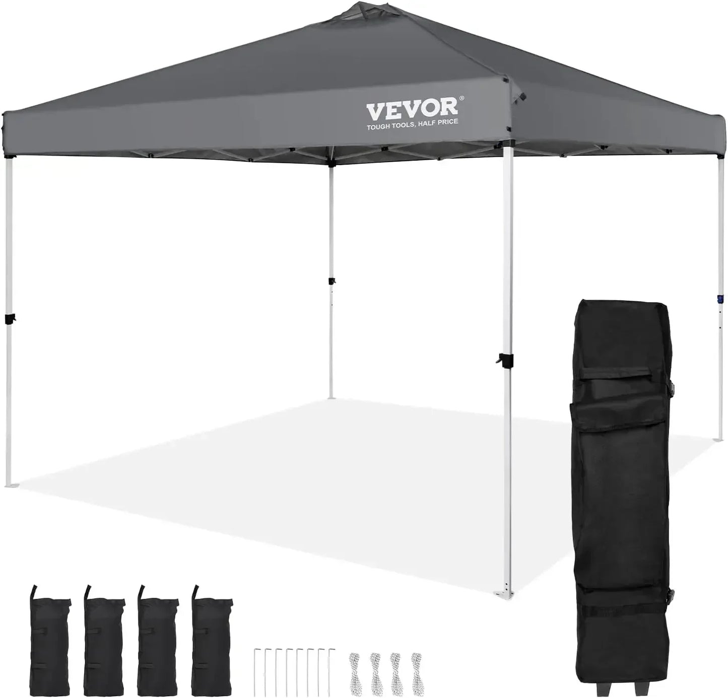Pop Up Canopy Tent, 10 x10 ft, Waterproof, Silver Coated Tarp, w/ Portable Roller Bag and 4 Sandbags