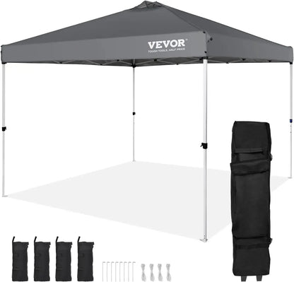 Pop Up Canopy Tent, 10 x10 ft, Waterproof, Silver Coated Tarp, w/ Portable Roller Bag and 4 Sandbags