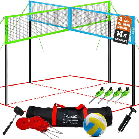 Volleyball & Badminton Combo, Adjustable 4-Way Net with Carry Bag