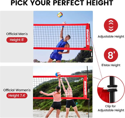 Volleyball Net, 12FT Portable, Adjustable Height with Carry Bag