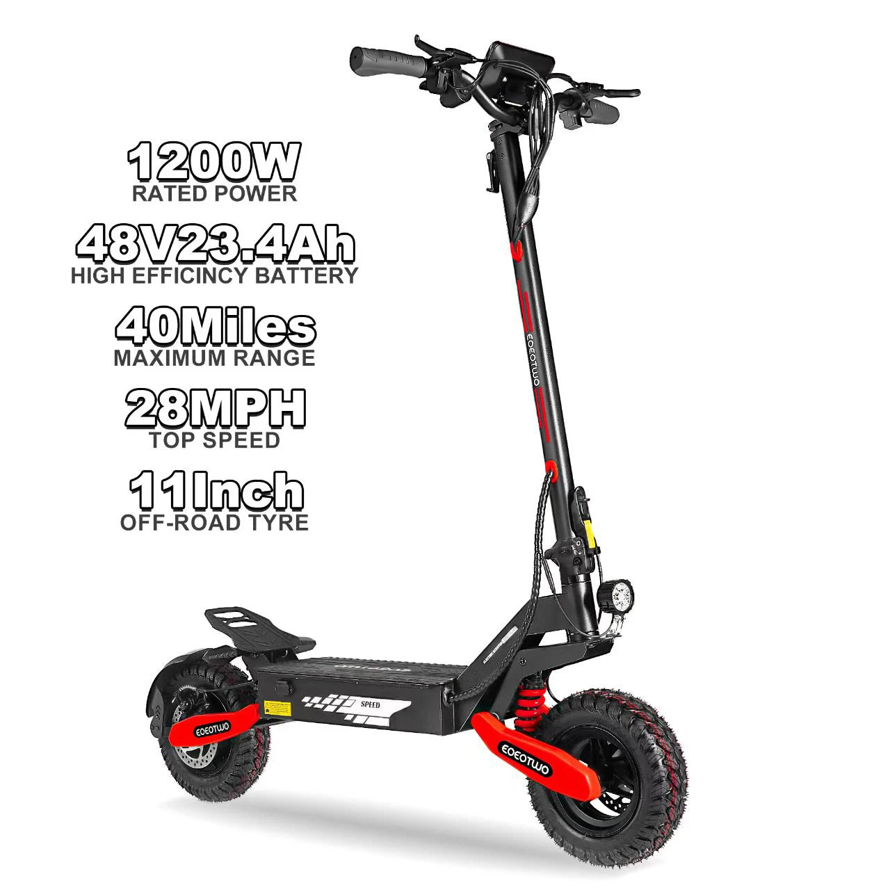 Off Road 1200W Electric Scooter for Adults, 48V Long Range E-Scooter, 30MPH Fast Speed, 11" Tubeless Tire, Foldable, Kick Stand