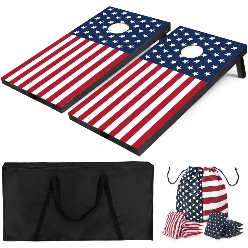 Wood Cornhole Set, Boards , 8 Bean Bags with Carry Case