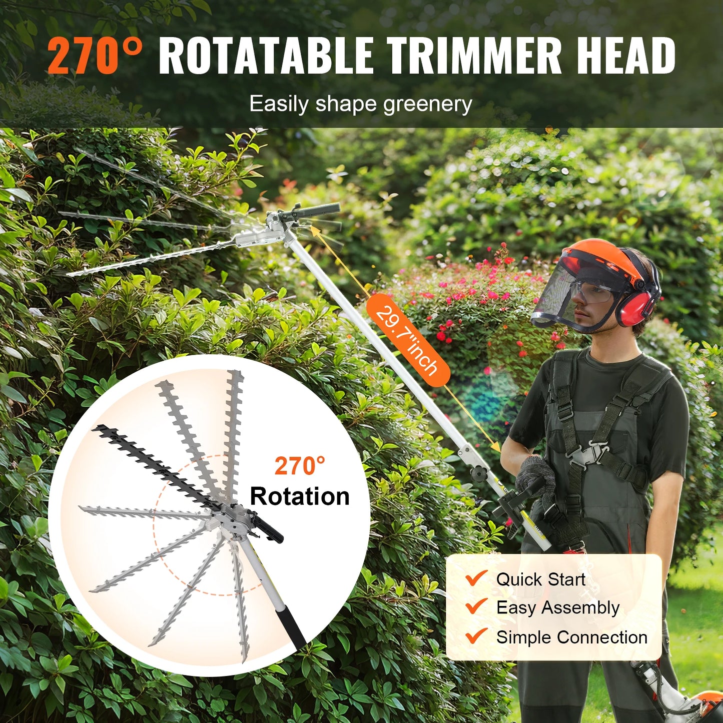 Multi-Functional Trimming Tools, Gas Hedge String Trimmer, Pole Saw, Chainsaw, Pruner w/ Extension Pole