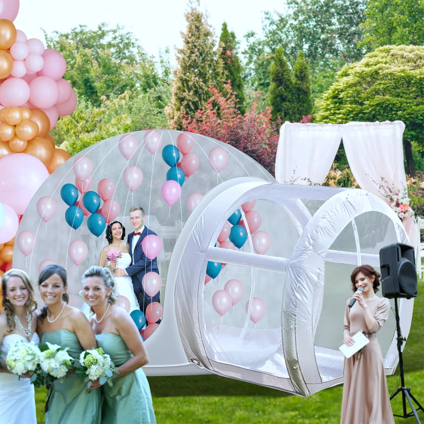 Inflatable 10FT PVC Bubble House, Outdoor Castle with 750W Air Blower, 100 Balloons