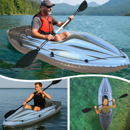 Inflatable Kayak Fishing Boat, 1 Person Adult Blue Canoe, with Paddles, Bag, Seats, High-Output Pump, Fin