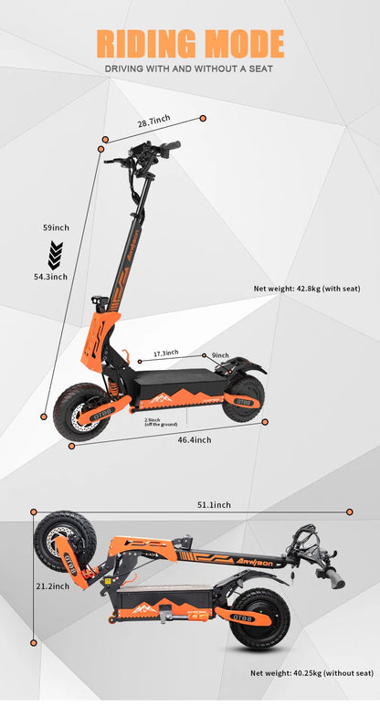 Adult Electric Scooter 5600W Dual Motor, Top Speed 46MPH, 60V27AH, 11-inch Off-Road Tires, Foldable eScooter