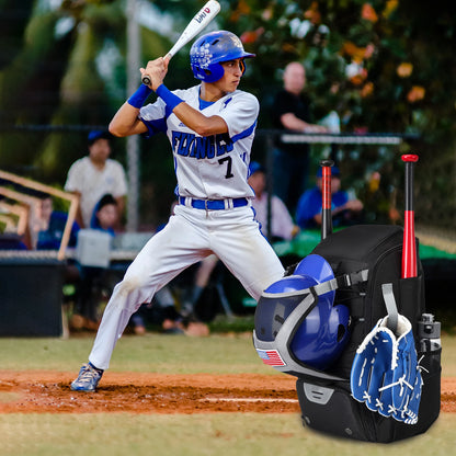 Baseball or Softball Equipment Bag, Backpack with Shoe Compartment, Bat Holders