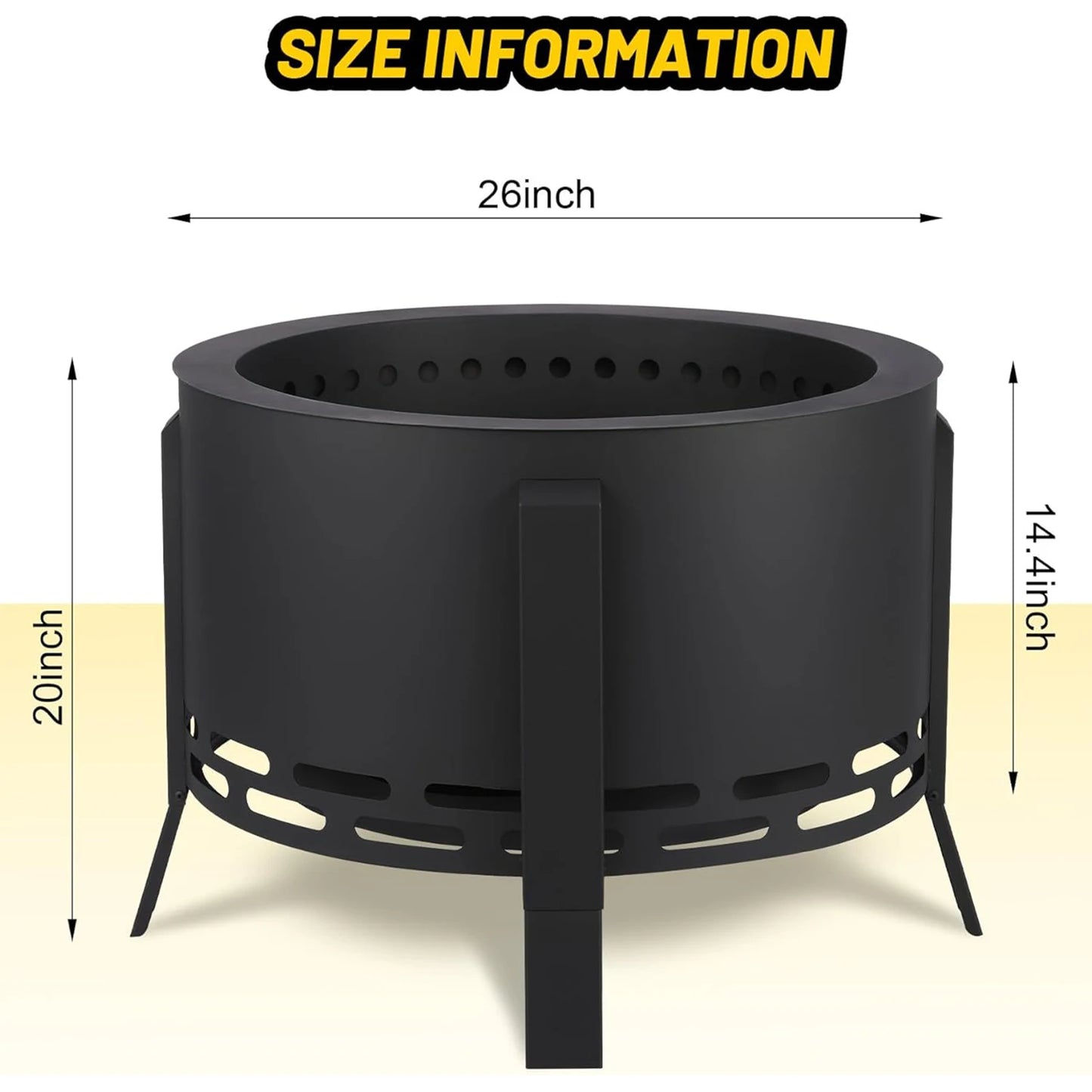 Smokeless Firepit, Low Smoke, Outdoor 26 Inch Pit w/ Folding Feet, Multi-Fuel Wood Pellets