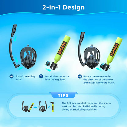 Mini Scuba Tank w/ Snorkel Mask, 0.5L Portable Small Diving Tank, Full Face Diving Mask,