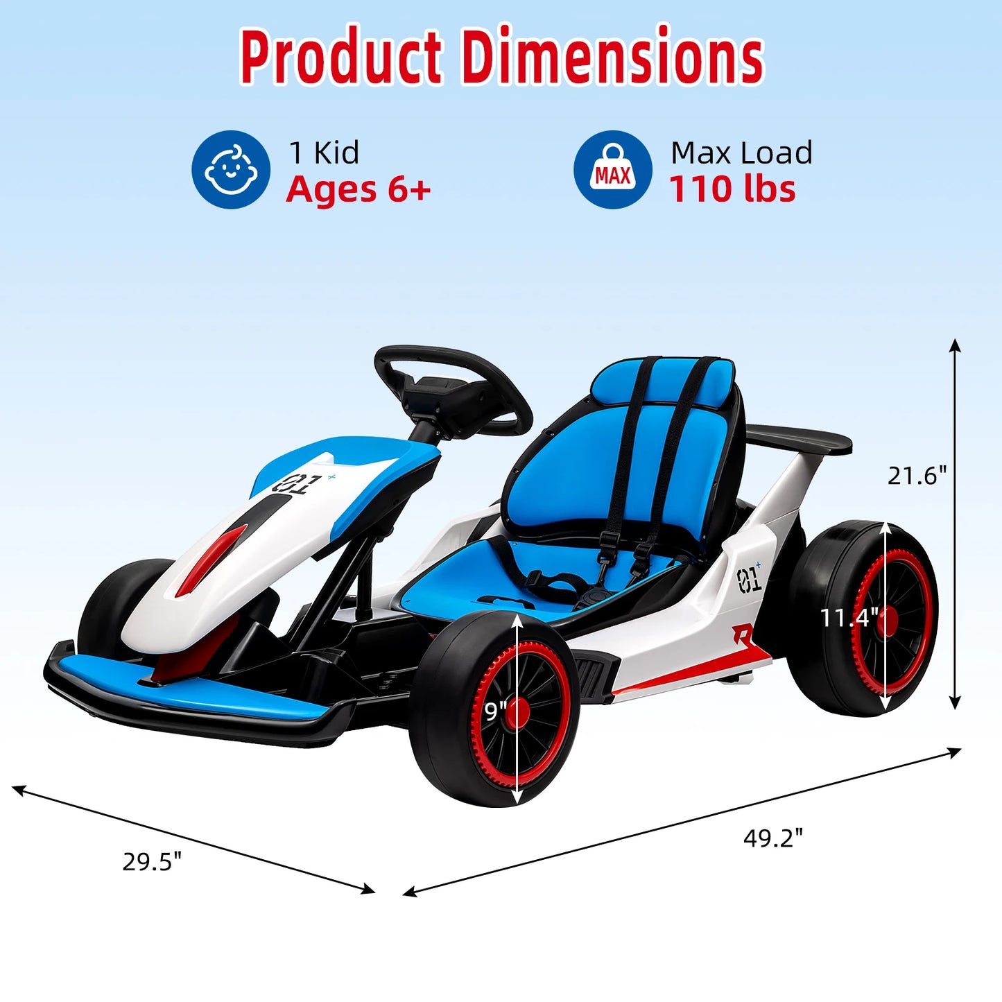 Electric Go Kart for Kids, 24V Drift Kart with Battery Motor, Electric Pedals