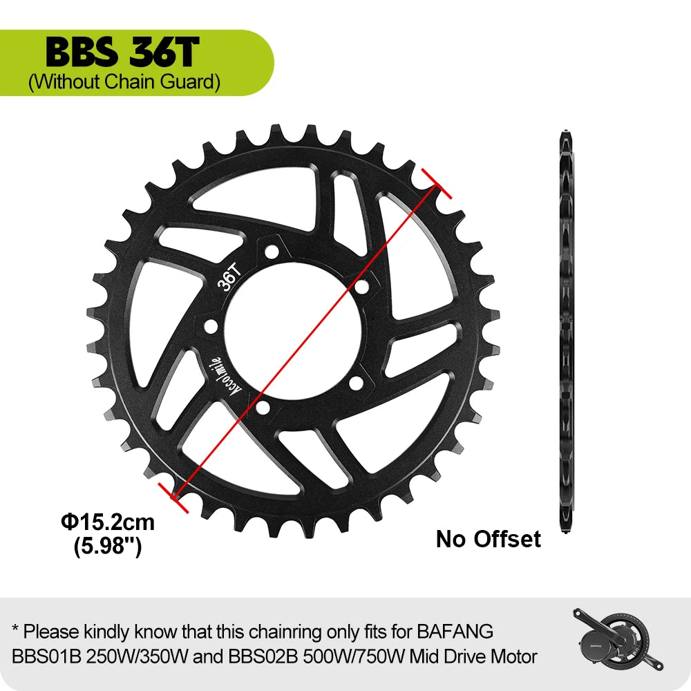 EBike Chainring, 42T 36T 44T 52T, Sprocket Chain Wheel, Aluminum Crown Offset BBS01B BBS02B BBS01 BBS02 Original Mid Motor
