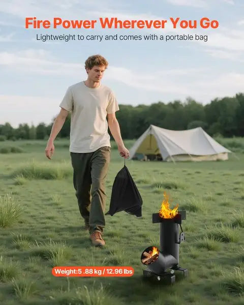 Portable Wood Burning Camping, Rocket Stove, w/ Carry Bag