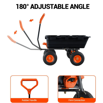 Heavy-Duty Utility Garden Wagon, 900 Lb Capacity, Poly Dump Cart, 10-Inch All-Terrain Wheels, Rotating Handle