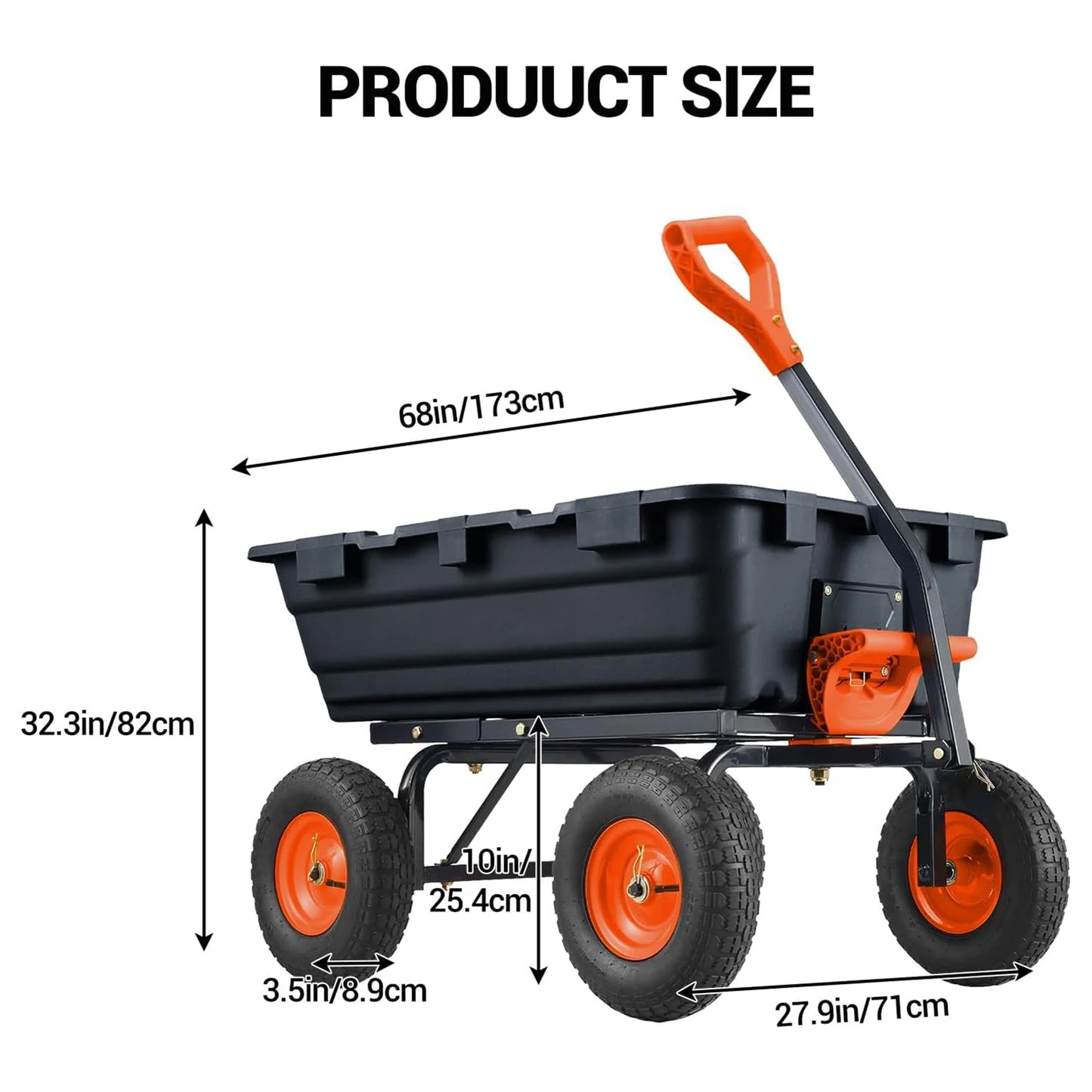 Heavy-Duty Utility Garden Wagon, 900 Lb Capacity, Poly Dump Cart, 10-Inch All-Terrain Wheels, Rotating Handle