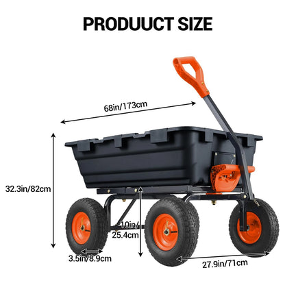 Heavy-Duty Utility Garden Wagon, 900 Lb Capacity, Poly Dump Cart, 10-Inch All-Terrain Wheels, Rotating Handle