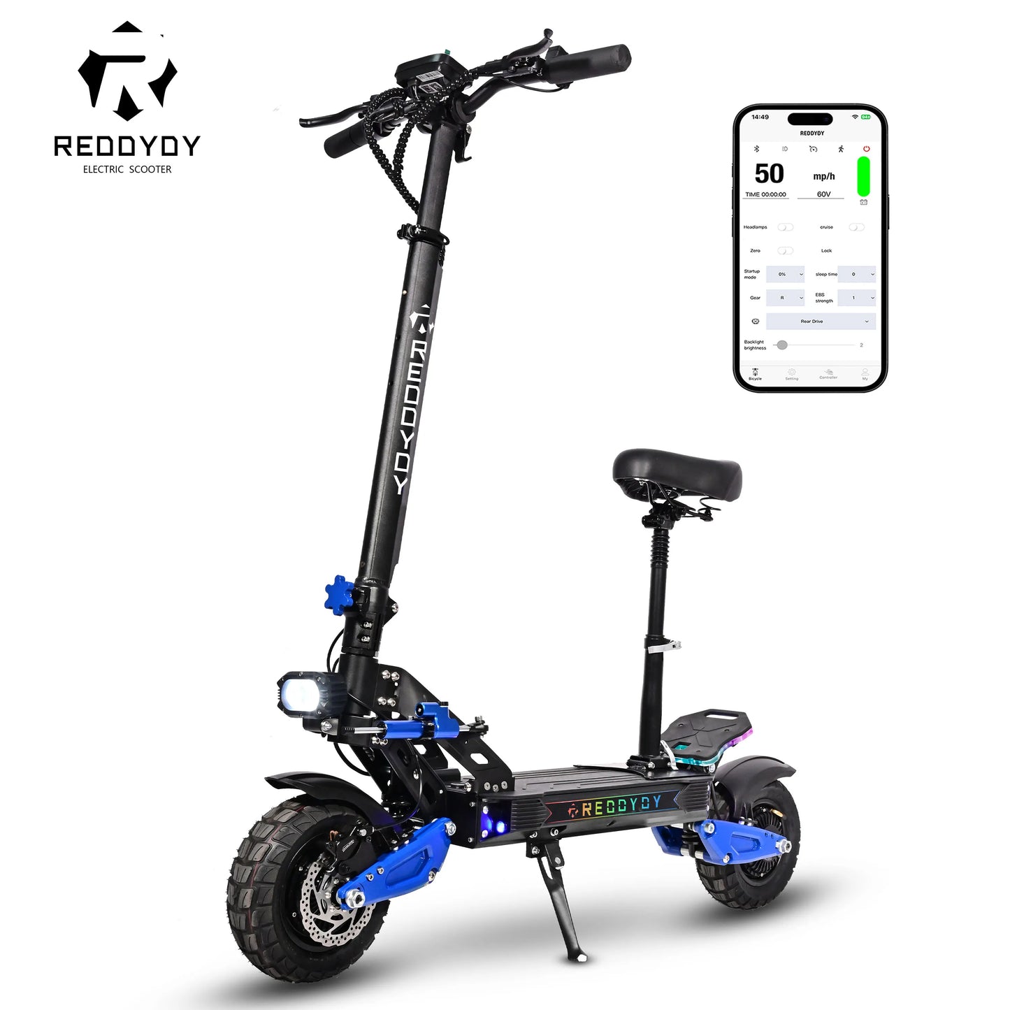 Electric Offroad Scooter, 50 MPH Max speed, 60V 25Ah, 55-Mile Range, 10.5" Off-Road Tires,