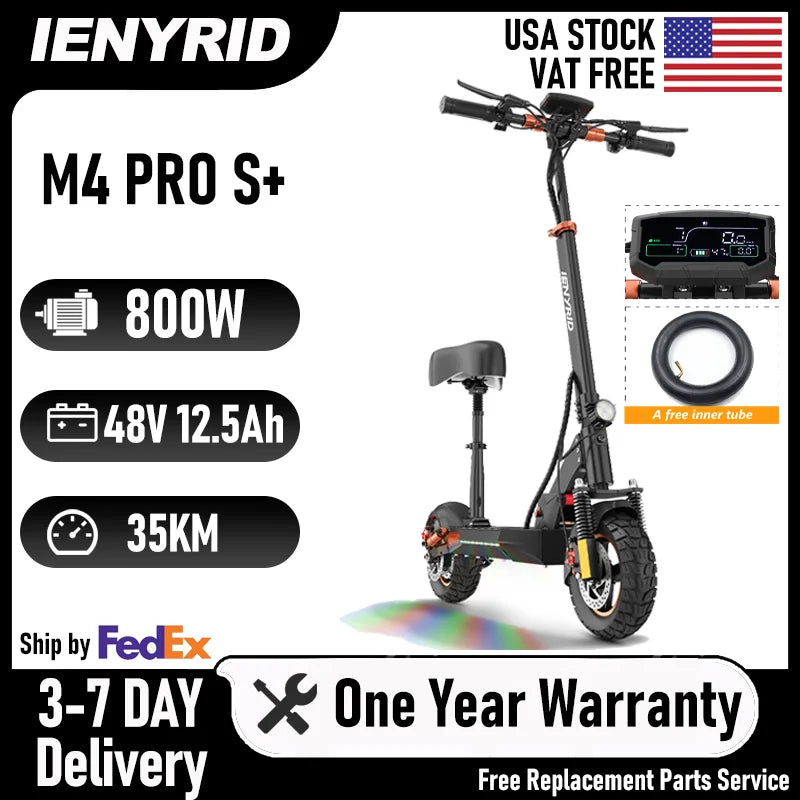 Electric Scooter, 800W Motor 48V, 12.5AH Battery, 10"Tire, Max 40-50KM Range, Disc Brake, LCD Display