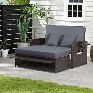 Wicker Patio Outdoor Patio Daybed, Lounger, Loveseat & Storage Ottoman