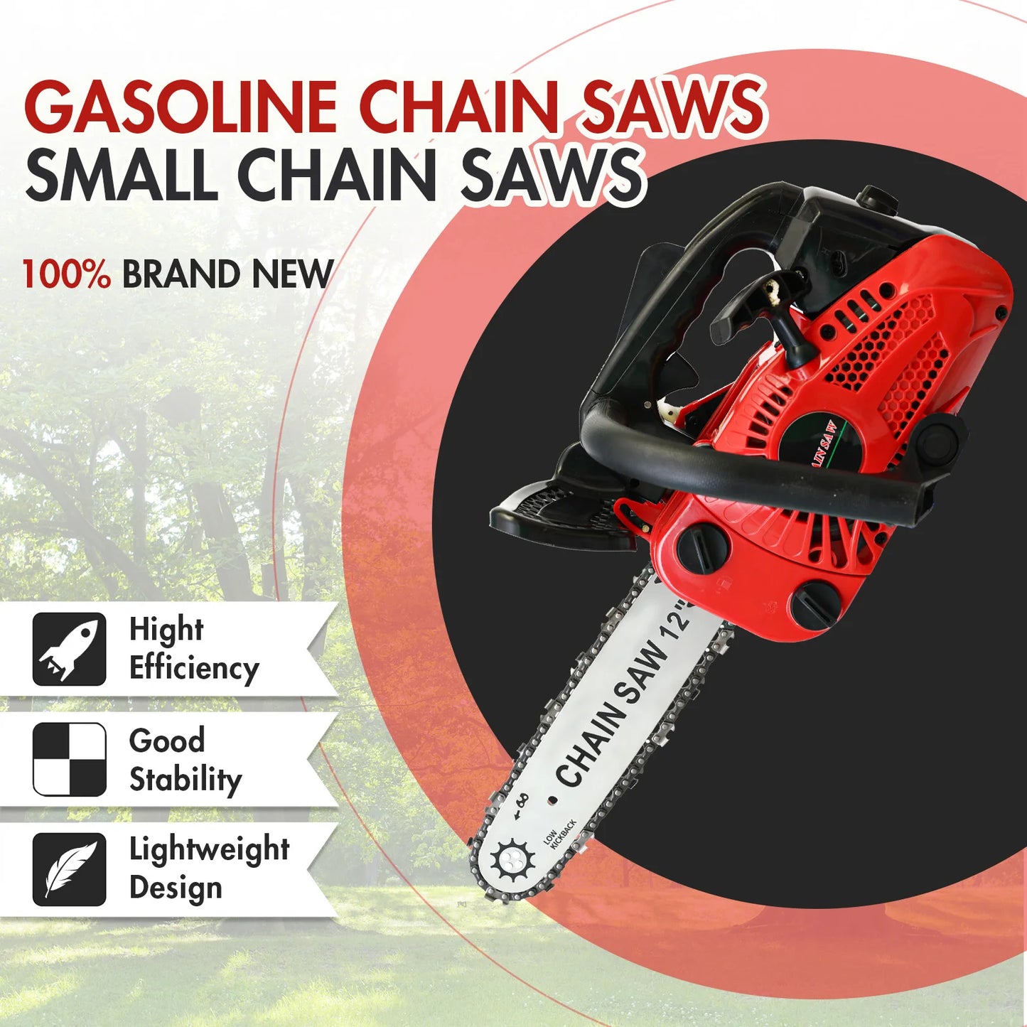 Cordless Chainsaw, 12 Inch, Gasoline Lightweight Portable, for Tree Branch Cutting