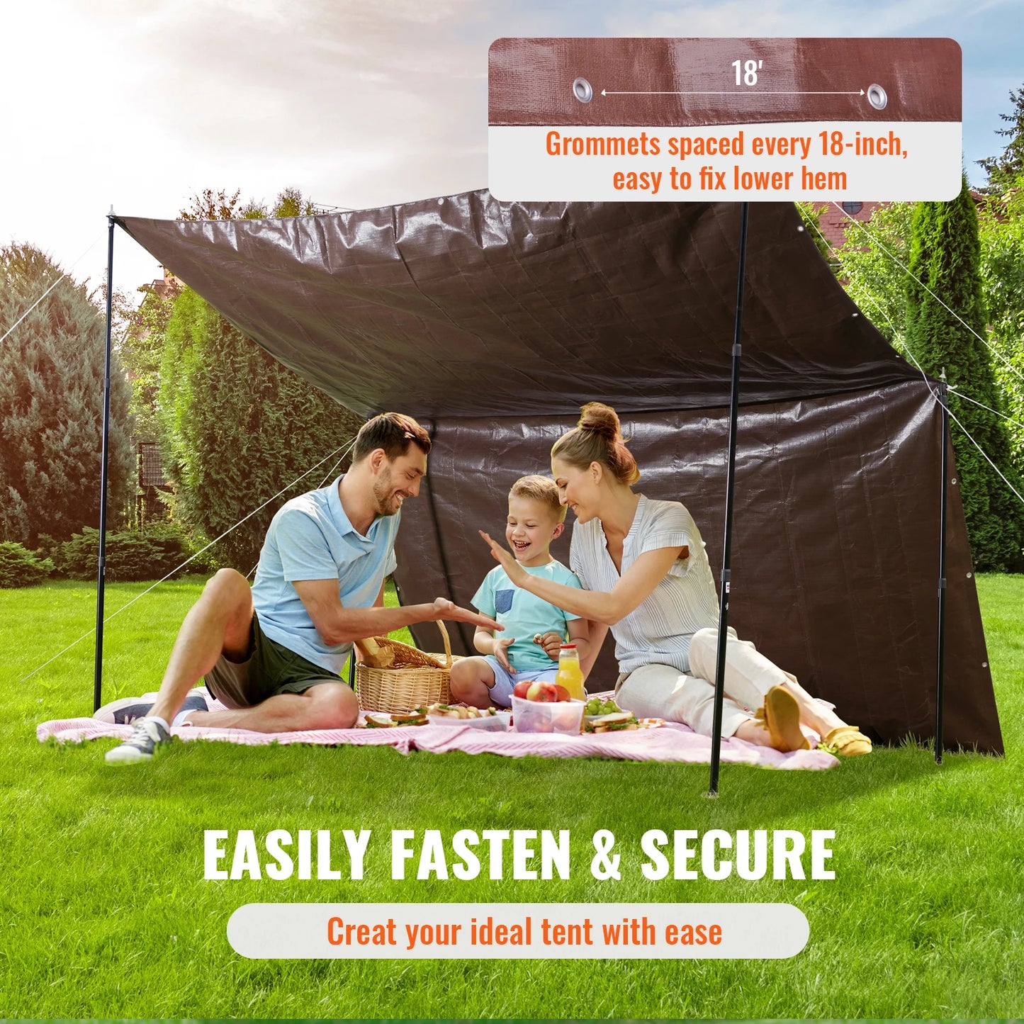 Heavy Duty, Waterproof, Tear-Proof, Poly Plastic Tarps w/ Grommets, Multi-Purpose