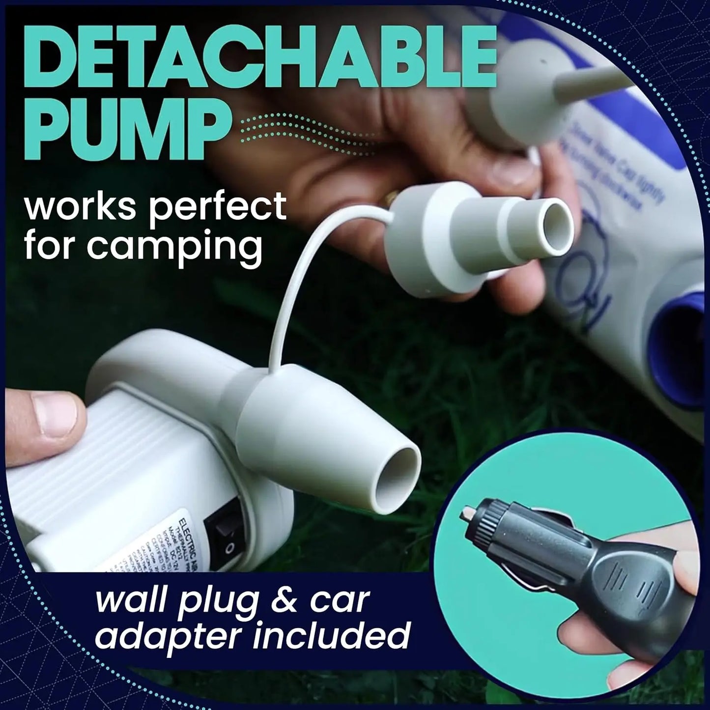 Portable Queen Air Mattress with Built-in Pump for Camping, Travel & Guests - Grey