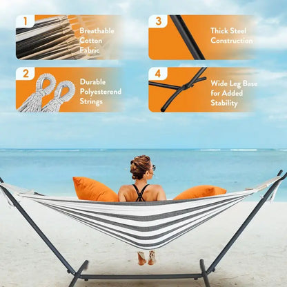 Hammock Bed w/ Adjustable Stand- 600lb Capacity w/Storage Bag,