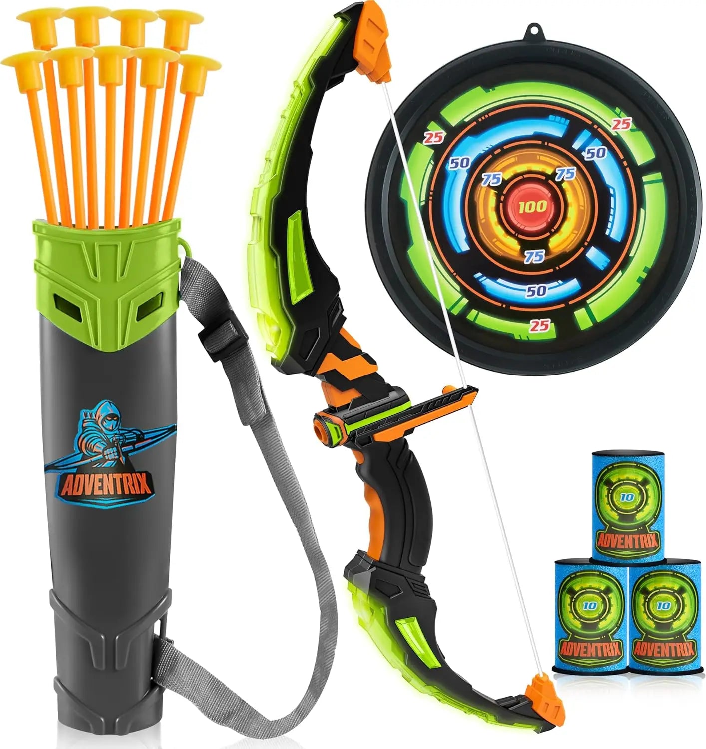 Kids Bow and Arrow Set, LED Light Up Archery Target with Suction Cup Arrows, Kids Ages 6-12