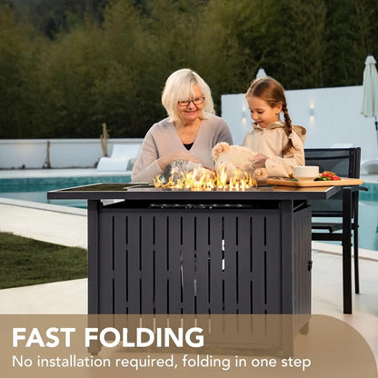 Propane Gas Fire Pit Table 43 inch, Outdoor 50,000 BTU Auto Ignite, Propane w/ Tempered Glass