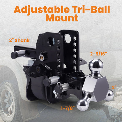 Adjustable Trailer Hitch w/ Air Suspension Bag & Three Ball Mount, 6" Rise / Drop