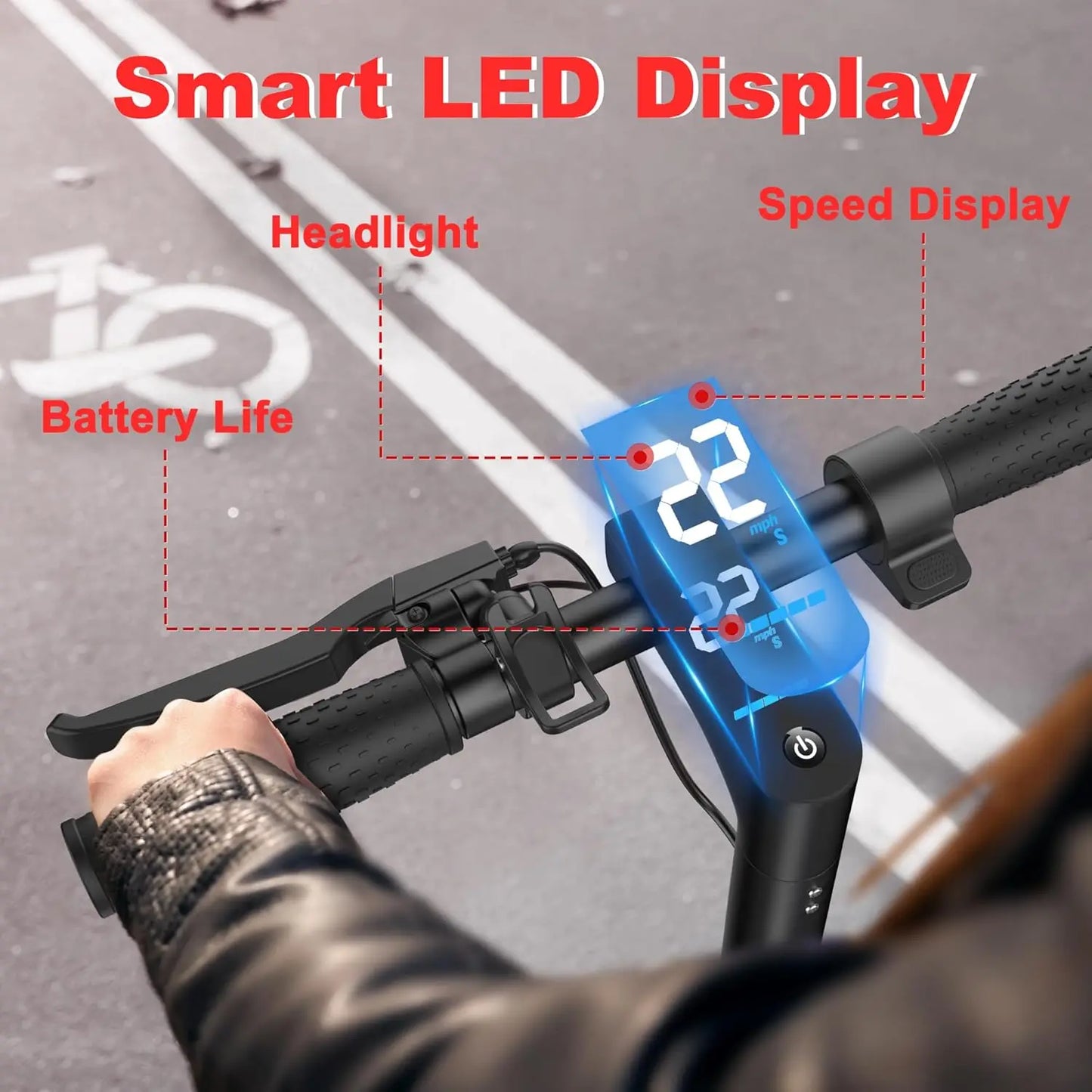 Electric Scooter, 48V 10.5Ah Battery, 22MPH Max Speed, 22Miles Max Range, 10”Honeycomb Tires, Foldable, Dual Braking & Suspension