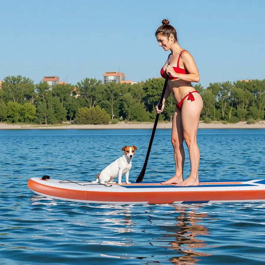 Inflatable Stand Up Paddle Board w/ Premium Accessories Wide Non-Slip Comfort Deck
