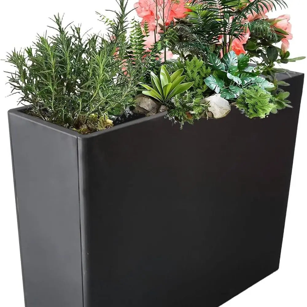 Tall Metal Rectangular Planter, 38" L x 13" W x 30" H, Black Outdoor Planter with Drainage, Adjustable Balance