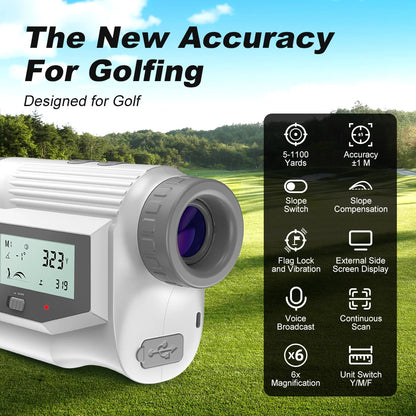 Golf Rangefinder, 1090 Yards w/ Angle Switch, Voice Prompts and Side Display