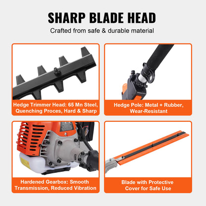 Multi-Functional Trimming Tools, Gas Hedge String Trimmer, Pole Saw, Chainsaw, Pruner w/ Extension Pole