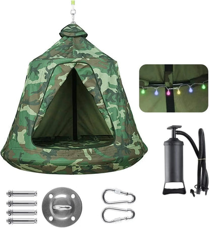 Hanging Tree Tent, Green Camo, Indoor Outdoor Hanging Tent, Waterproof, Portable
