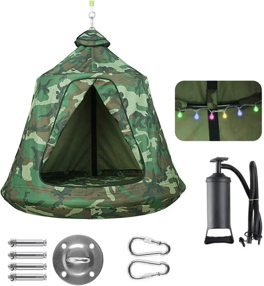 Hanging Tree Tent, Green Camo, Indoor Outdoor Hanging Tent, Waterproof, Portable