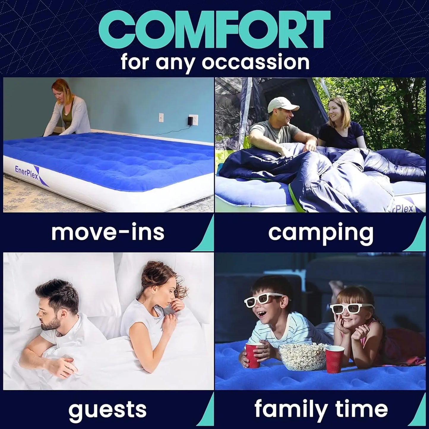 Portable Queen Air Mattress with Built-in Pump for Camping, Travel & Guests - Grey