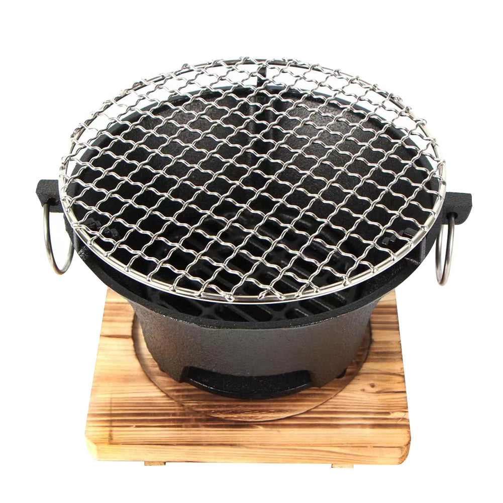 Round Stainless Steel Barbecue Grill, Portable Camping Stove, Tabletop Picnic