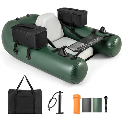 Inflatable Float Tube, Fishing Belly Boat, with 2 Detachable Storage Bags, Pump, Carry Bag