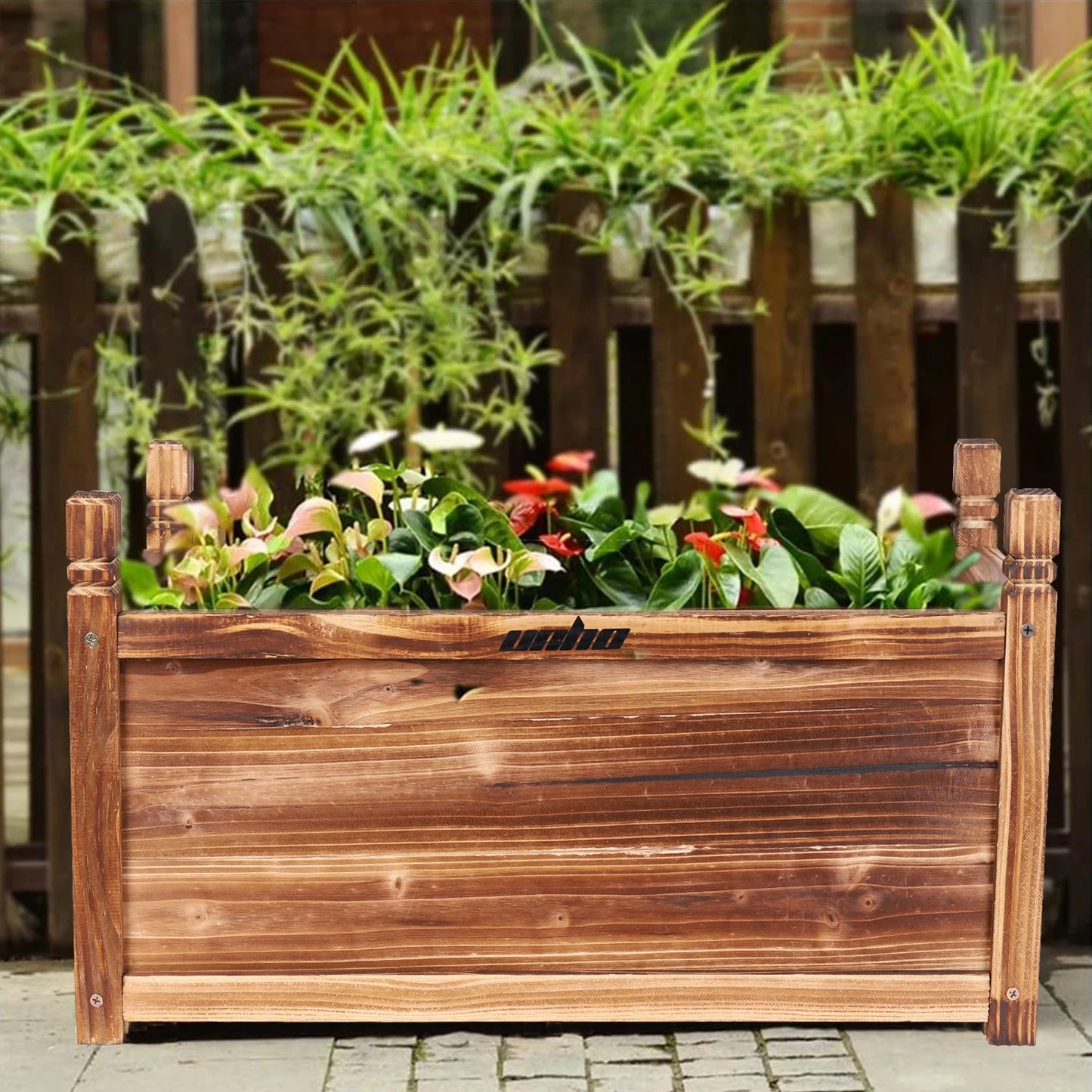 Wood Planter Box, Outdoor Raised Garden Planter Bed for Flowers or Vegetables