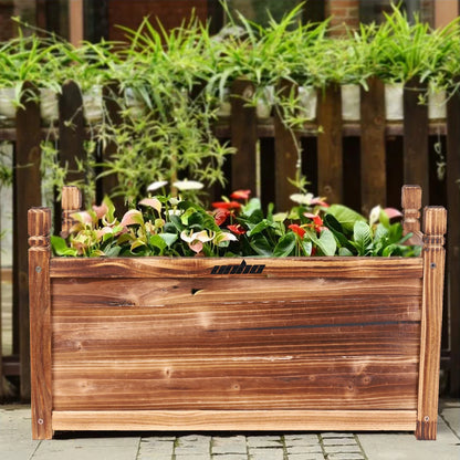 Wood Planter Box, Outdoor Raised Garden Planter Bed for Flowers or Vegetables