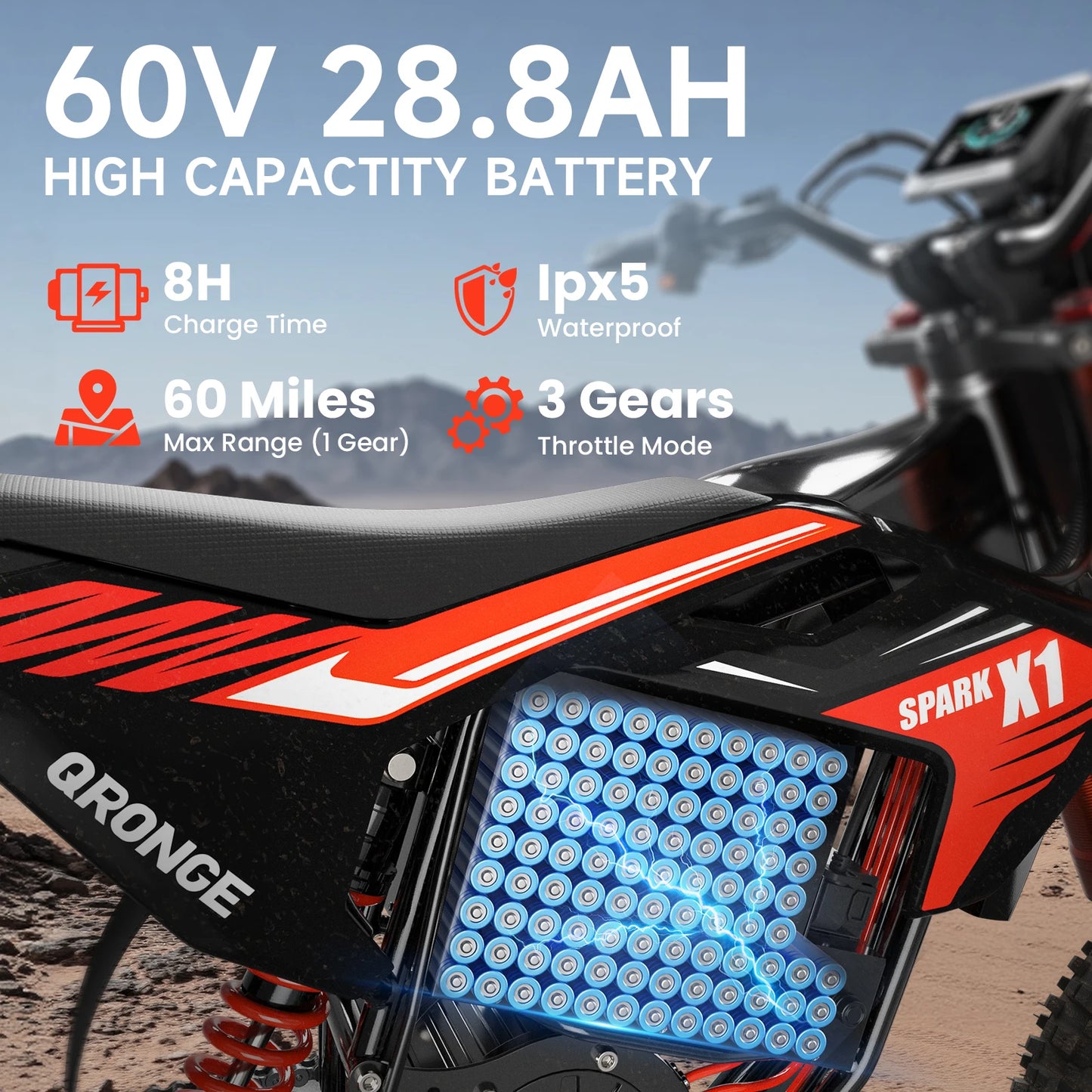 Electric Dirt Bike for Teens or Adults, 4500W Peak Electric Motorcycle, 60V 28.8Ah E-Dirt Bike, 60 Mile Range