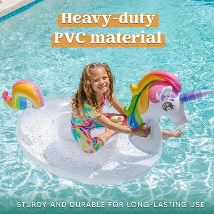 Unicorn Pool Floatie, Inflatable Rainbow Ride On Raft Lounge
